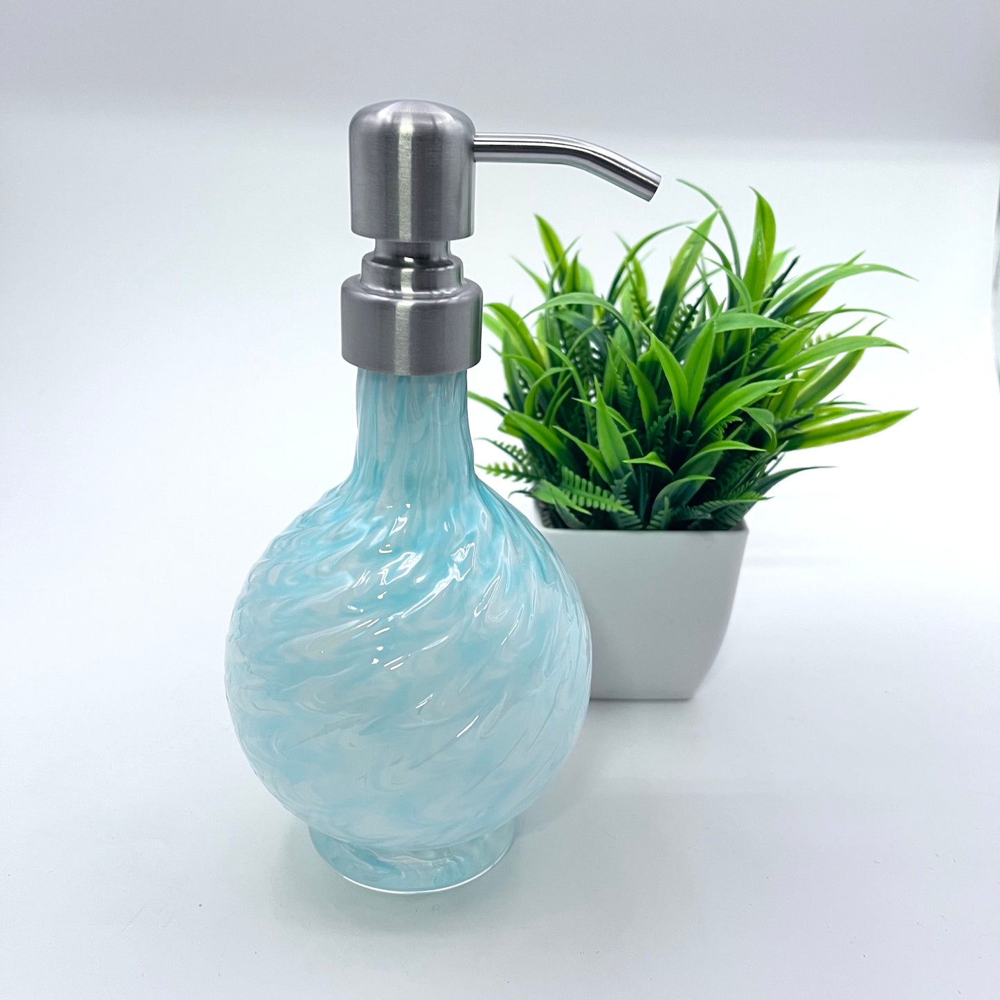 Celedon Mix Marbled Hand Blown Glass Soap Dispenser