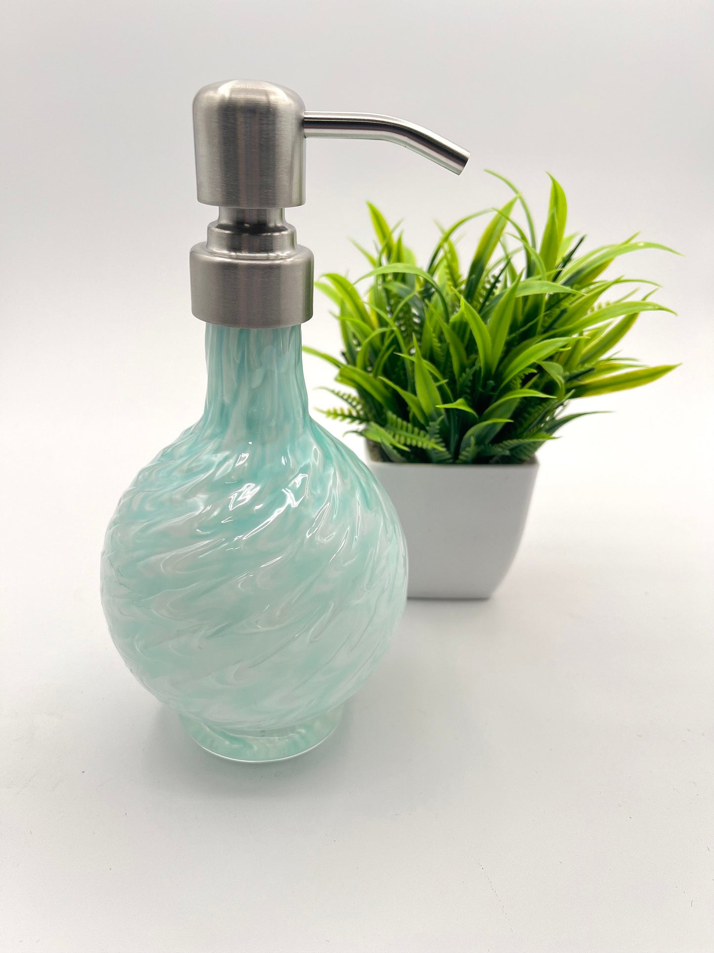 Celedon Mix Marbled Hand Blown Glass Soap Dispenser