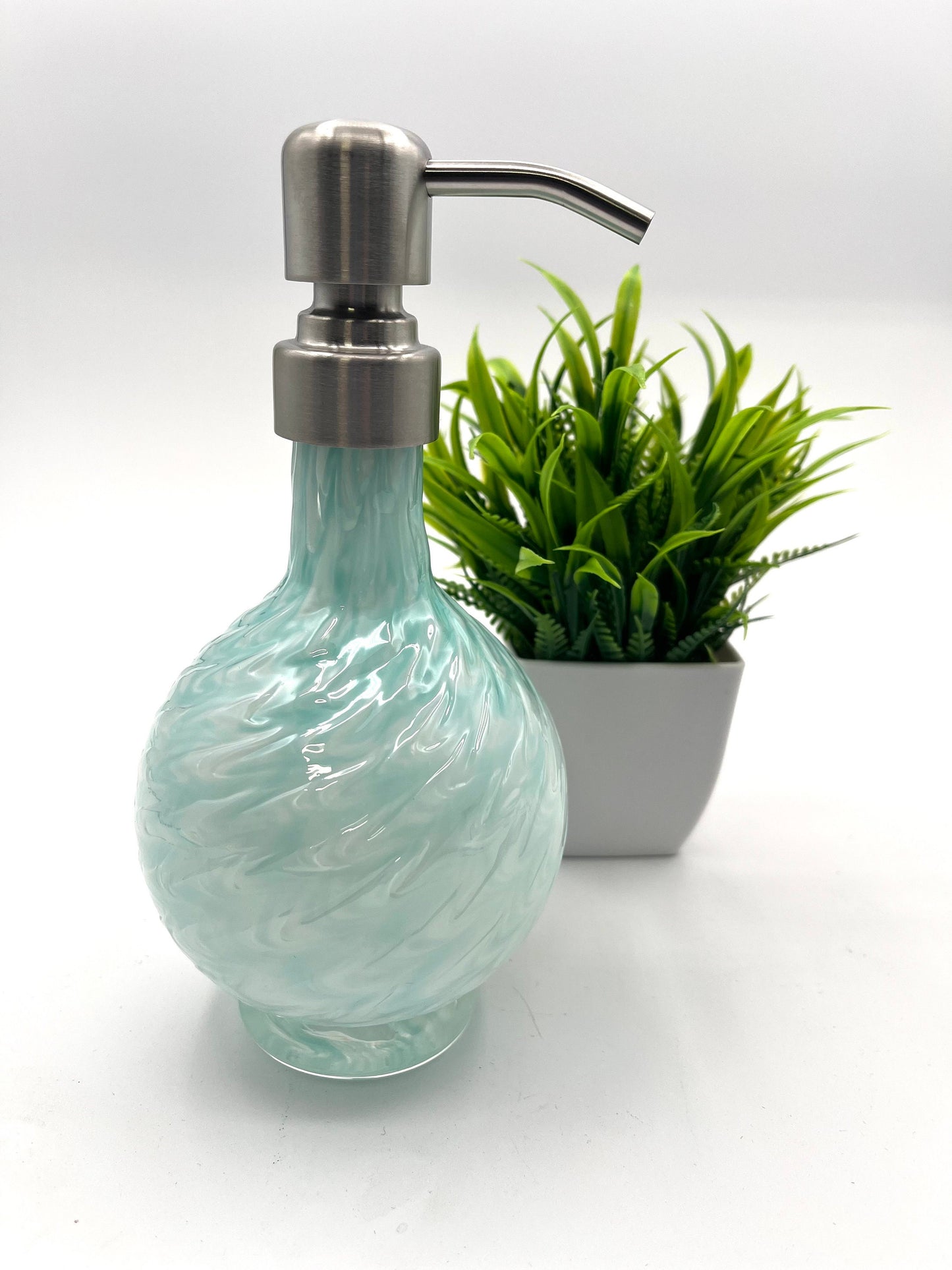 Celedon Mix Marbled Hand Blown Glass Soap Dispenser