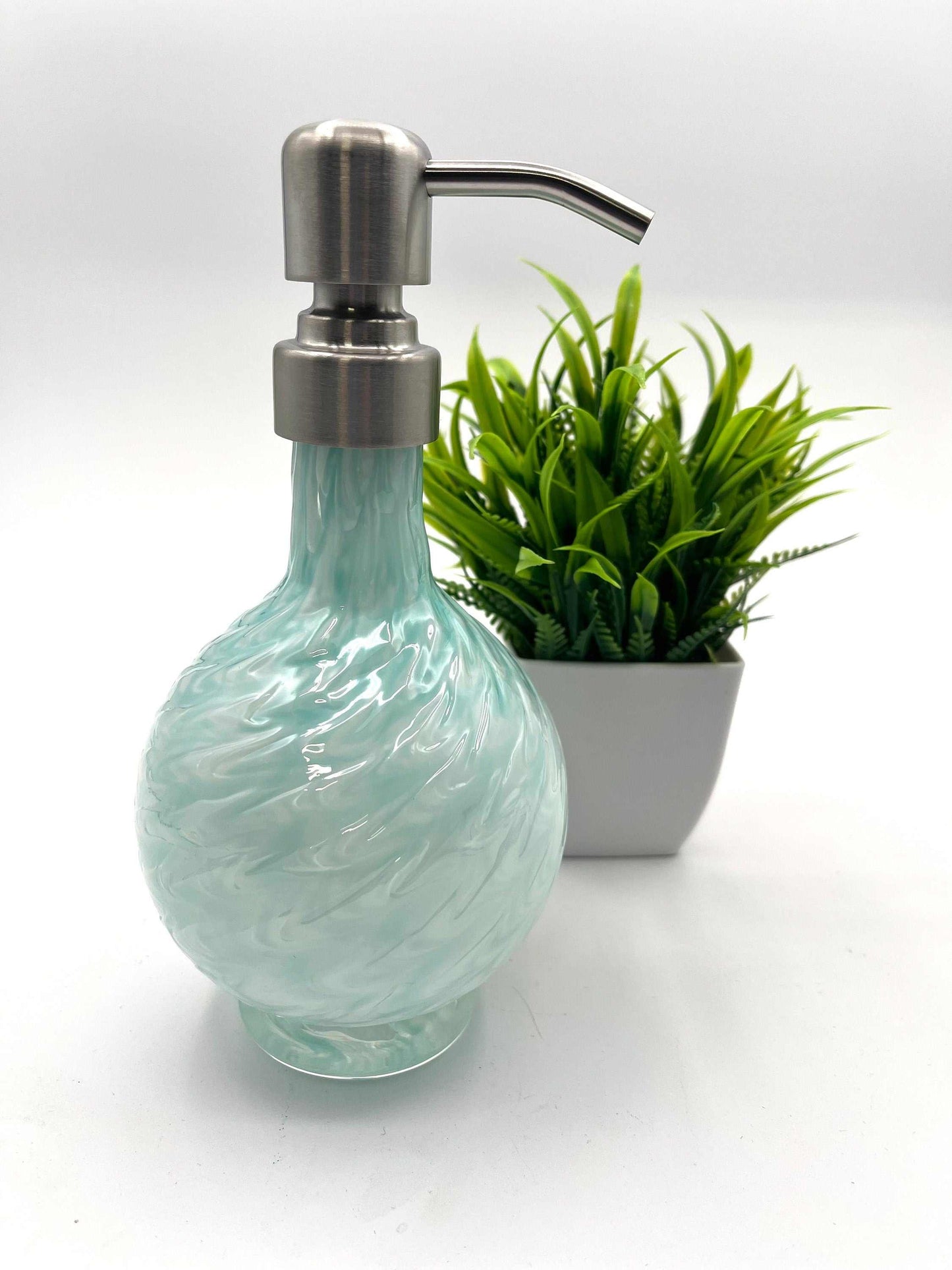 Celadon Handblown Marbled Glass Soap Dispenser