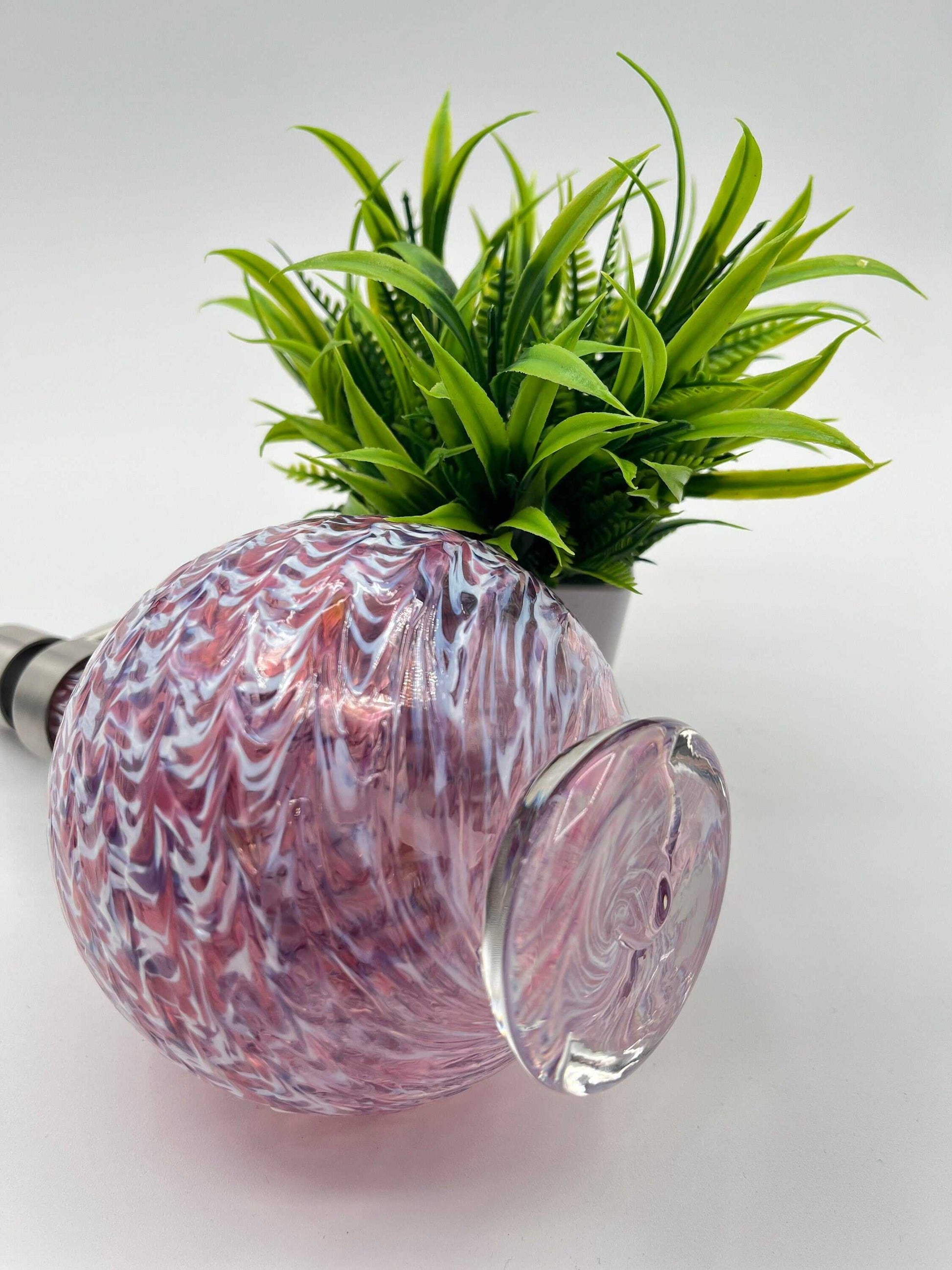 RubyAmethyst mix marbled hand blown glass soap dispenser with textured pattern and metal pump top