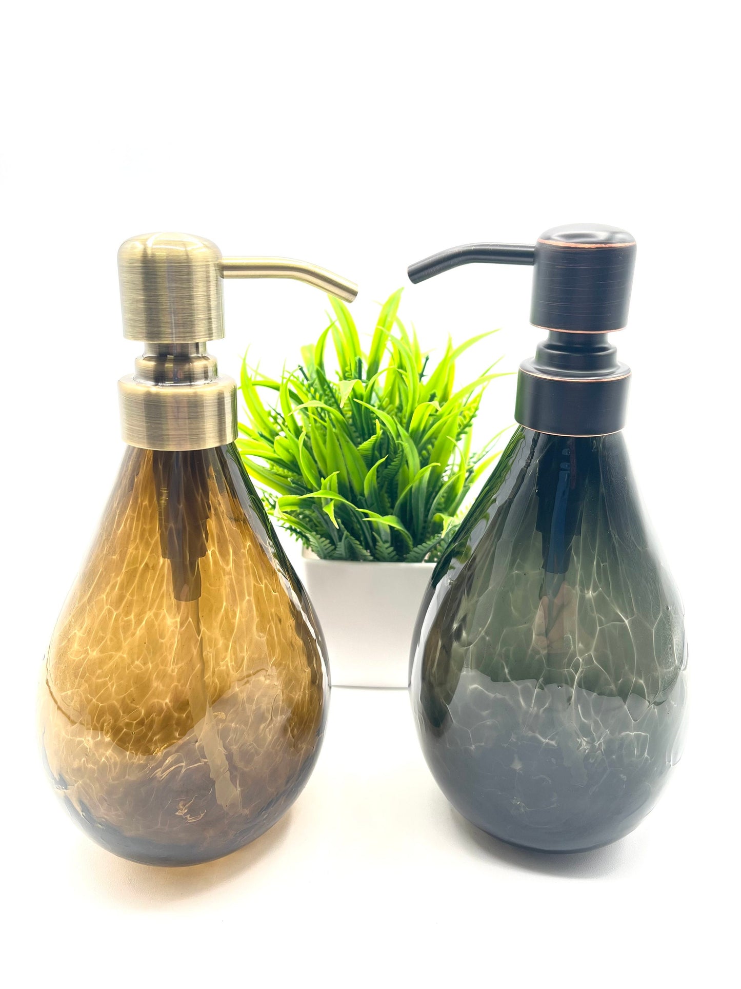 Topaz or Gray Hand Blown Glass Soap Dispenser