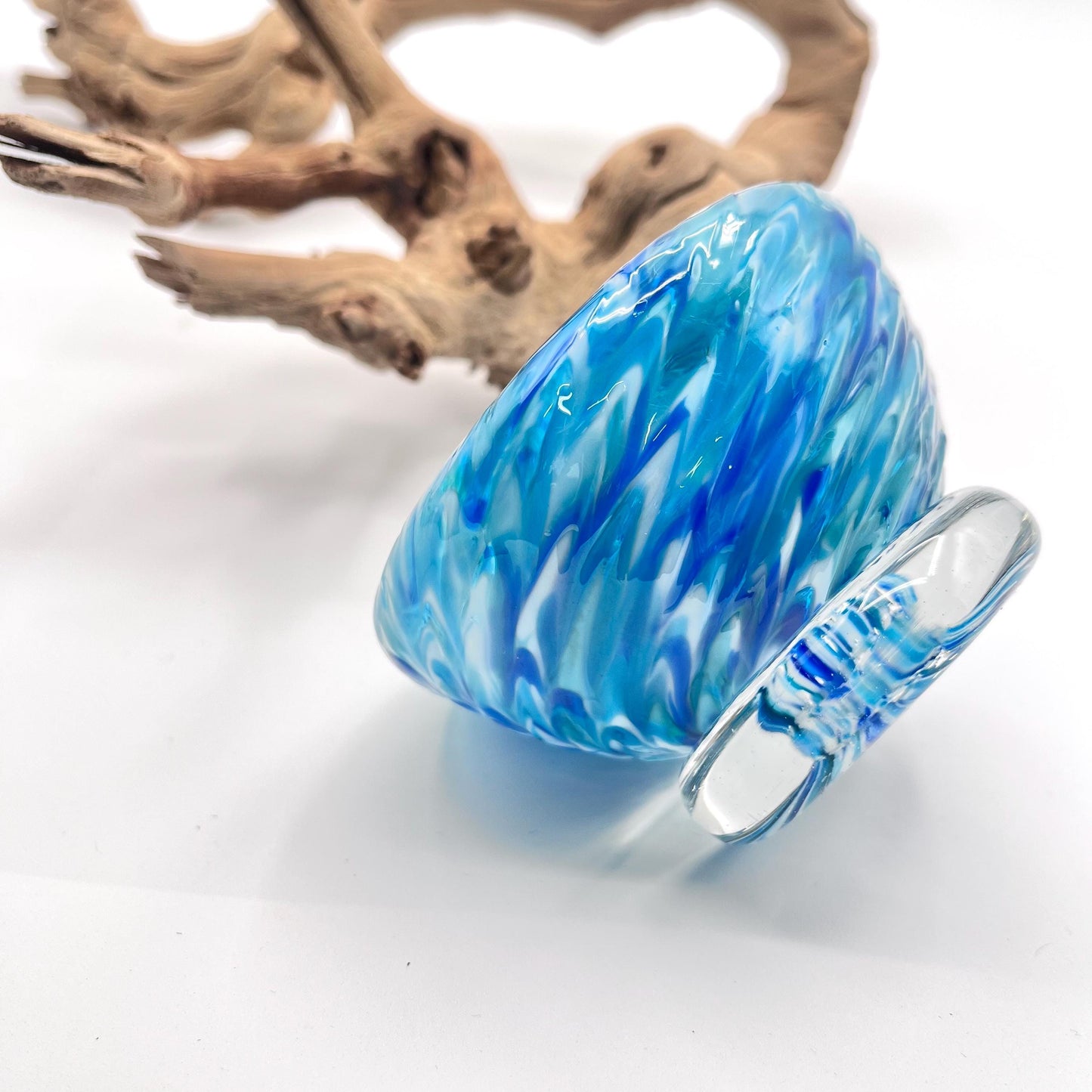 Vanity Set Ocean Waves Blue Mix Marbled Hand Blown Glass Soap Dispenser, glass and bowl