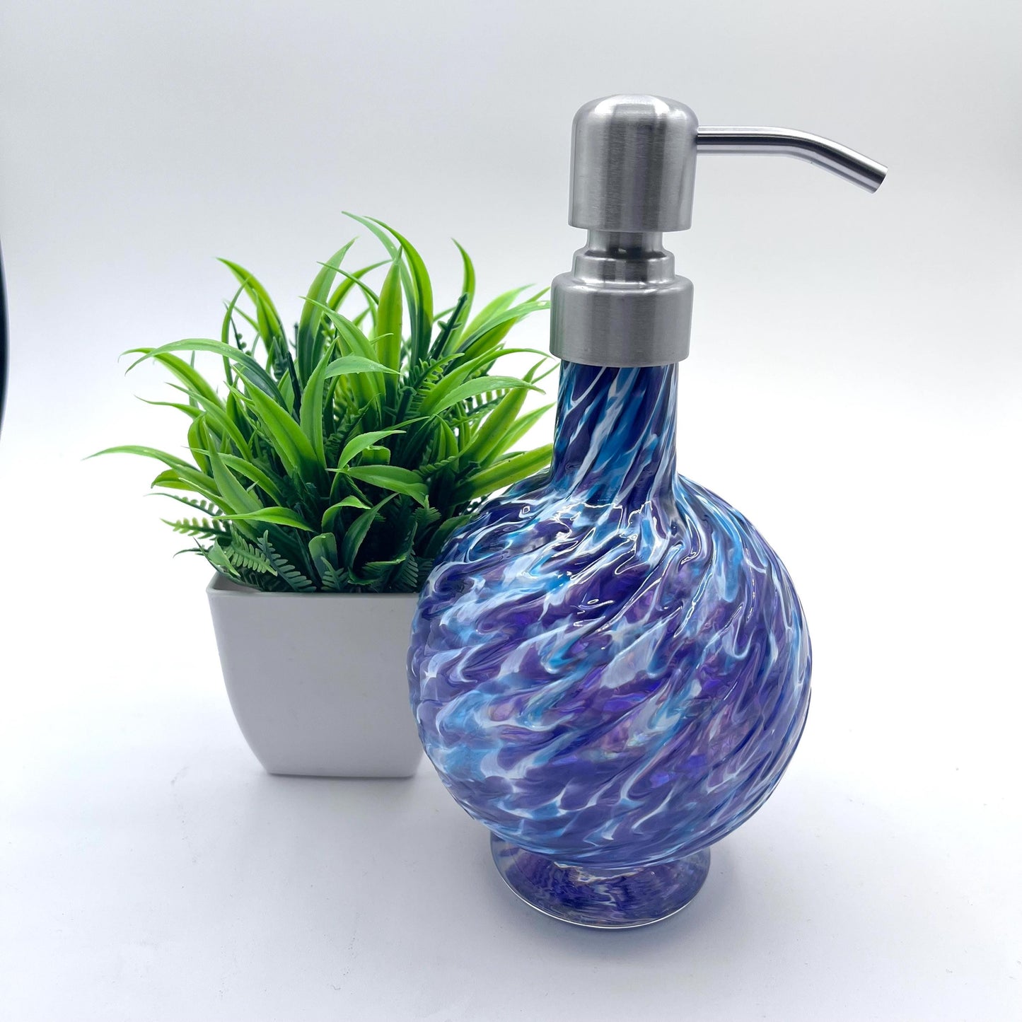 Aqua/Hyacinth Marbled Hand Blown Glass Soap Dispenser