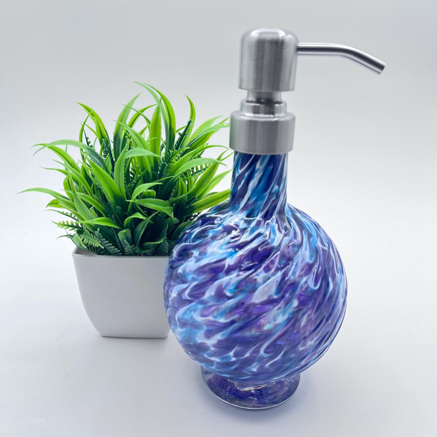 Aqua/Hyacinth Marbled Hand Blown Glass Soap Dispenser