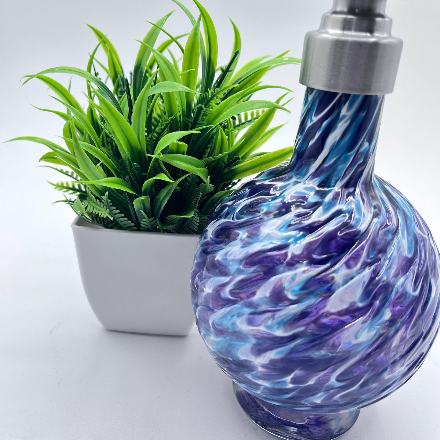 Aqua/Hyacinth Marbled Hand Blown Glass Soap Dispenser