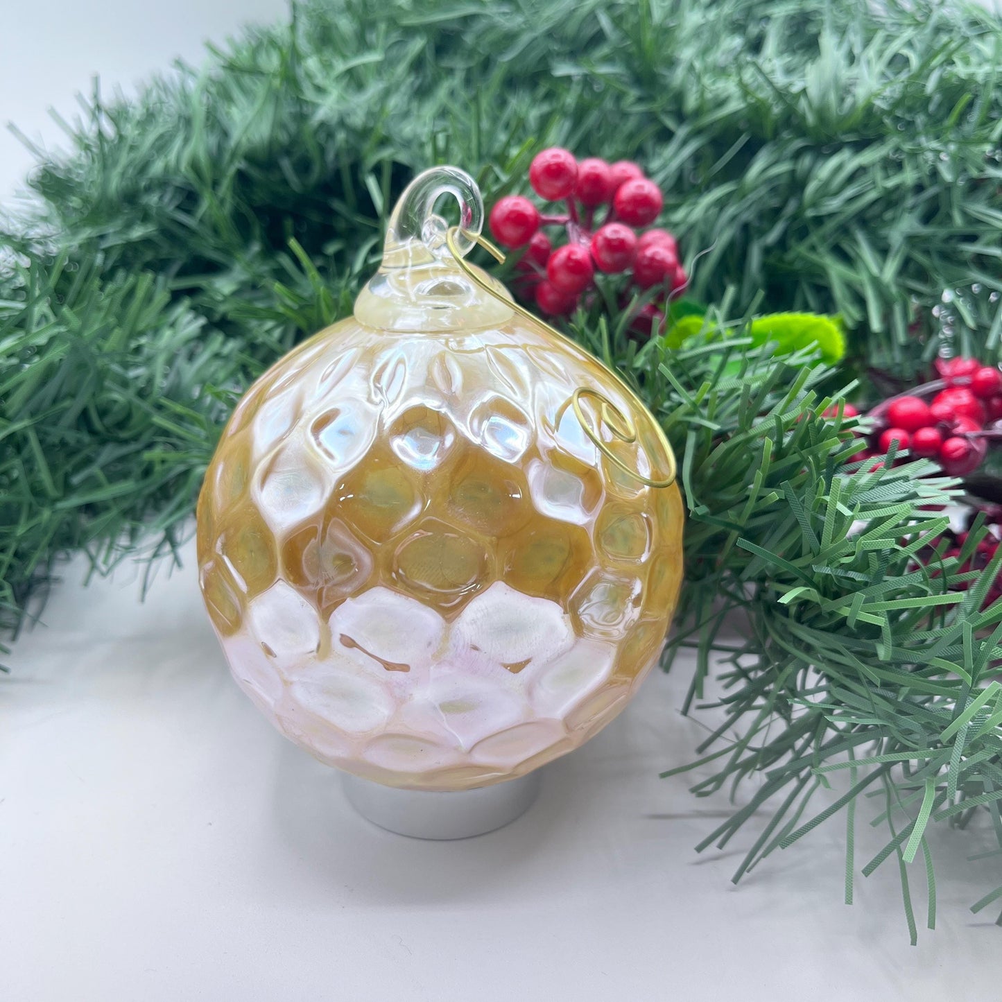Vanilla Gold Diamond Blown Glass Ornament