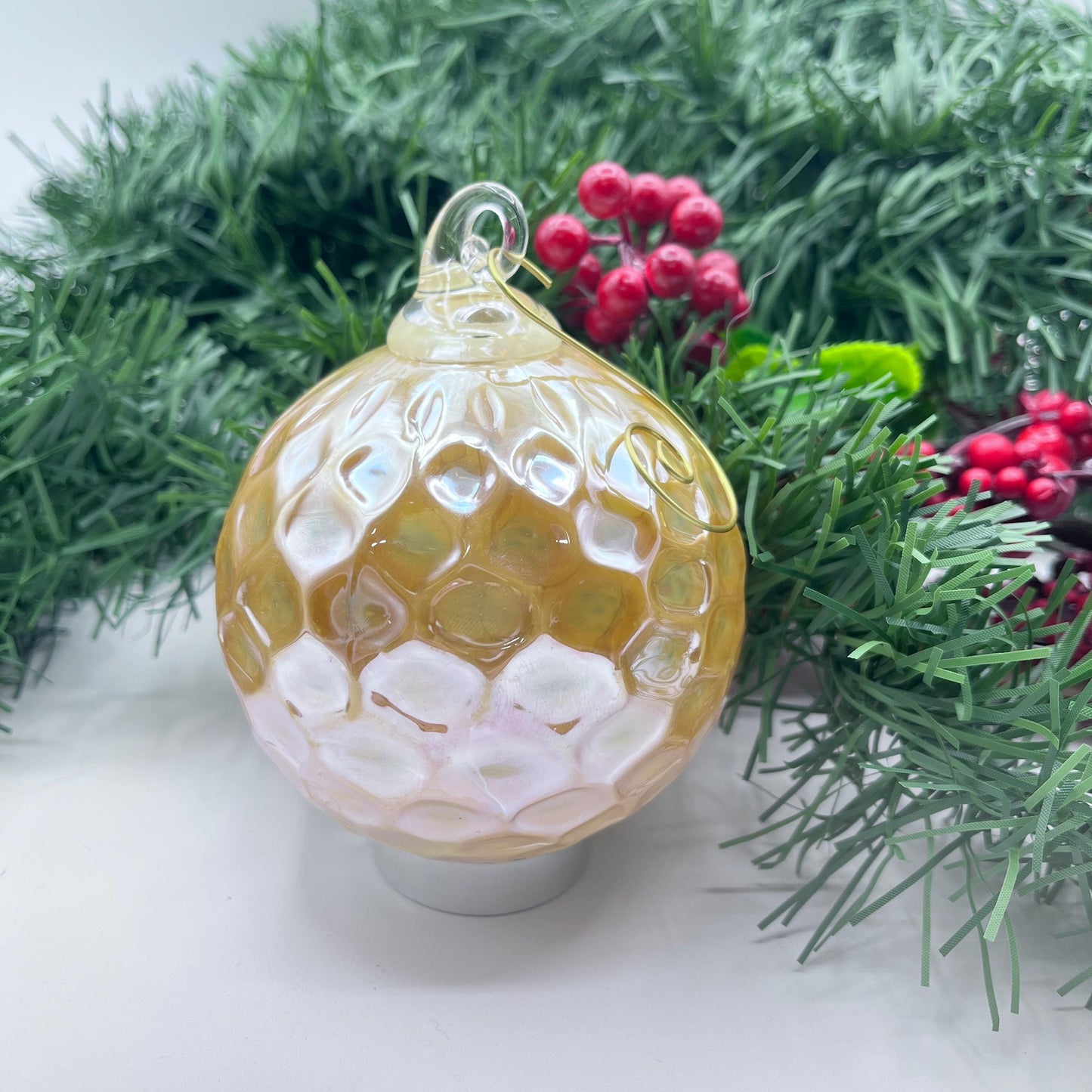 Vanilla Gold Diamond Blown Glass Ornament