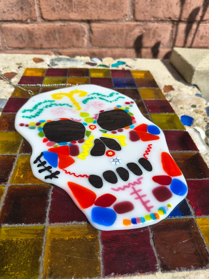 Fused Glass Sugar Skull Window Hang