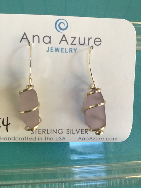 Vertical spiral earring, purple glass