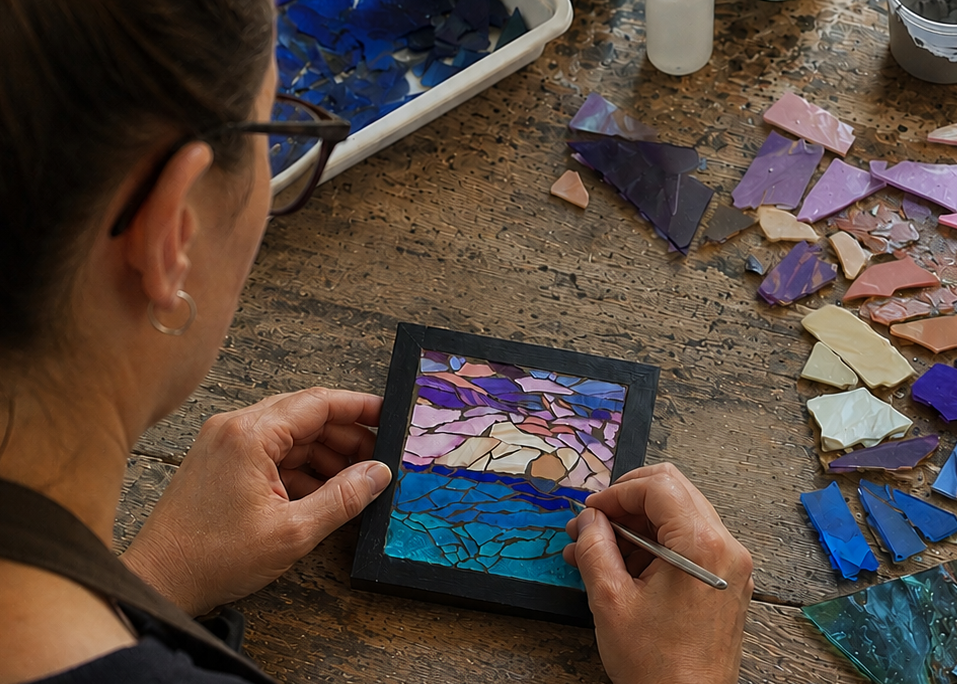 Island Night: Framed Glass Mosaic
