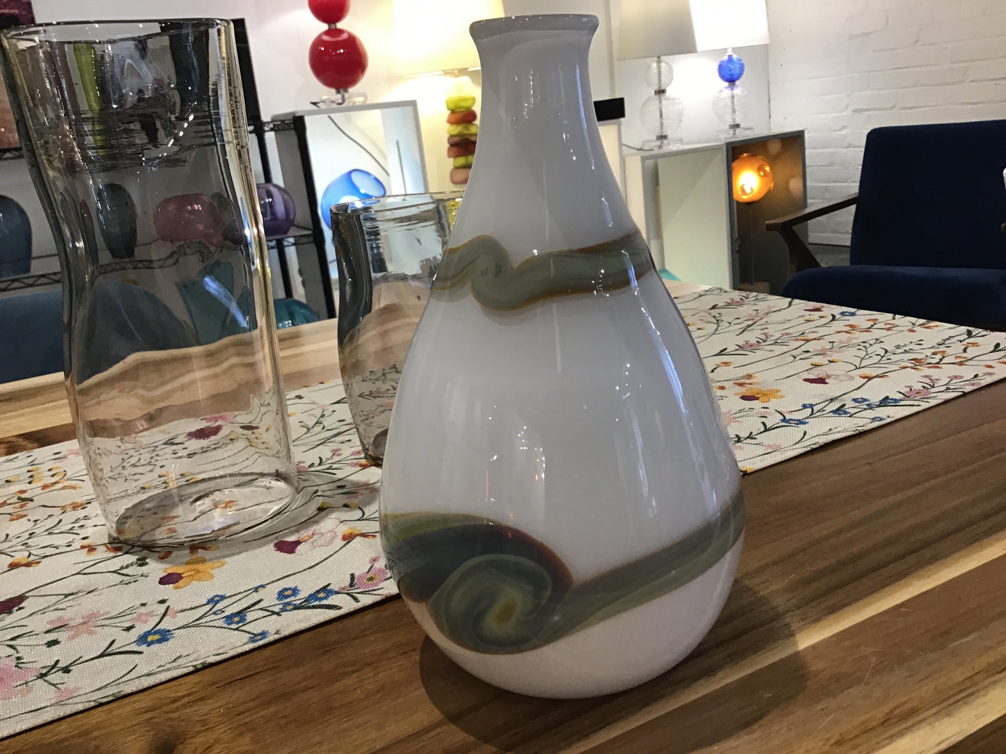 White vase with copper green wrap