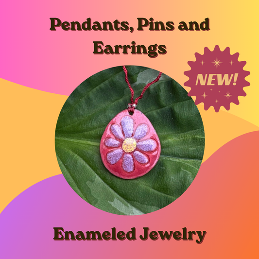 Glass Enameled Pins, Pendants or Earrings