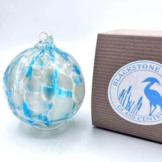 Aqua Ice Glass Ornament Hand-Blown Glass