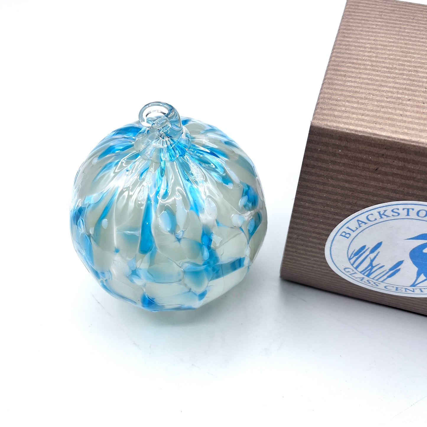 Aqua Ice Glass Ornament Hand-Blown Glass