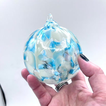 Aqua Ice Glass Ornament Hand-Blown Glass