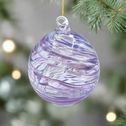Lavender Lush Swirl Glass Ornament Hand-Blown Artisan Decor