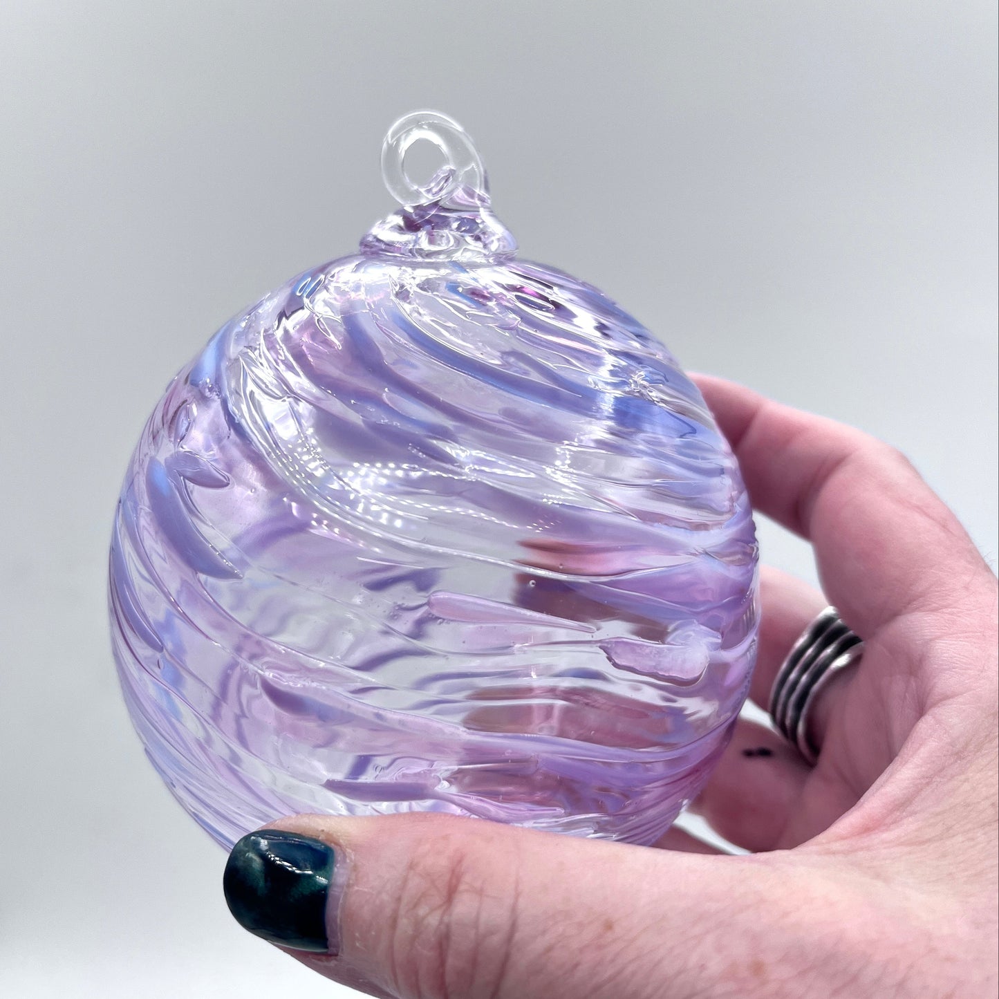 Lavender Lush Swirl Glass Ornament Hand-Blown Artisan Decor