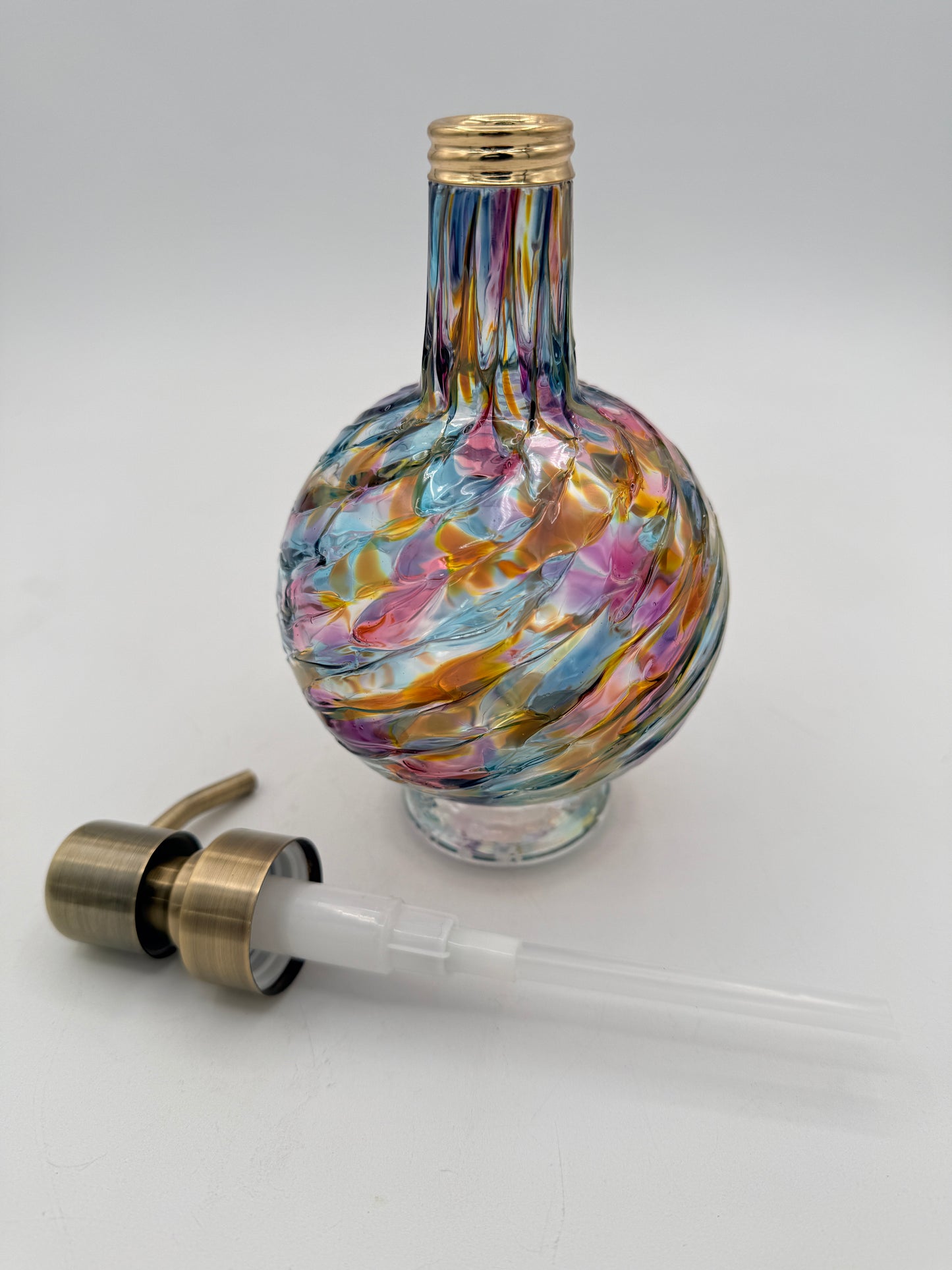 Hand Blown Glass Soap Dispenser – Jewel Tone Artisan Kitchen or Bathroom Pump Bottle