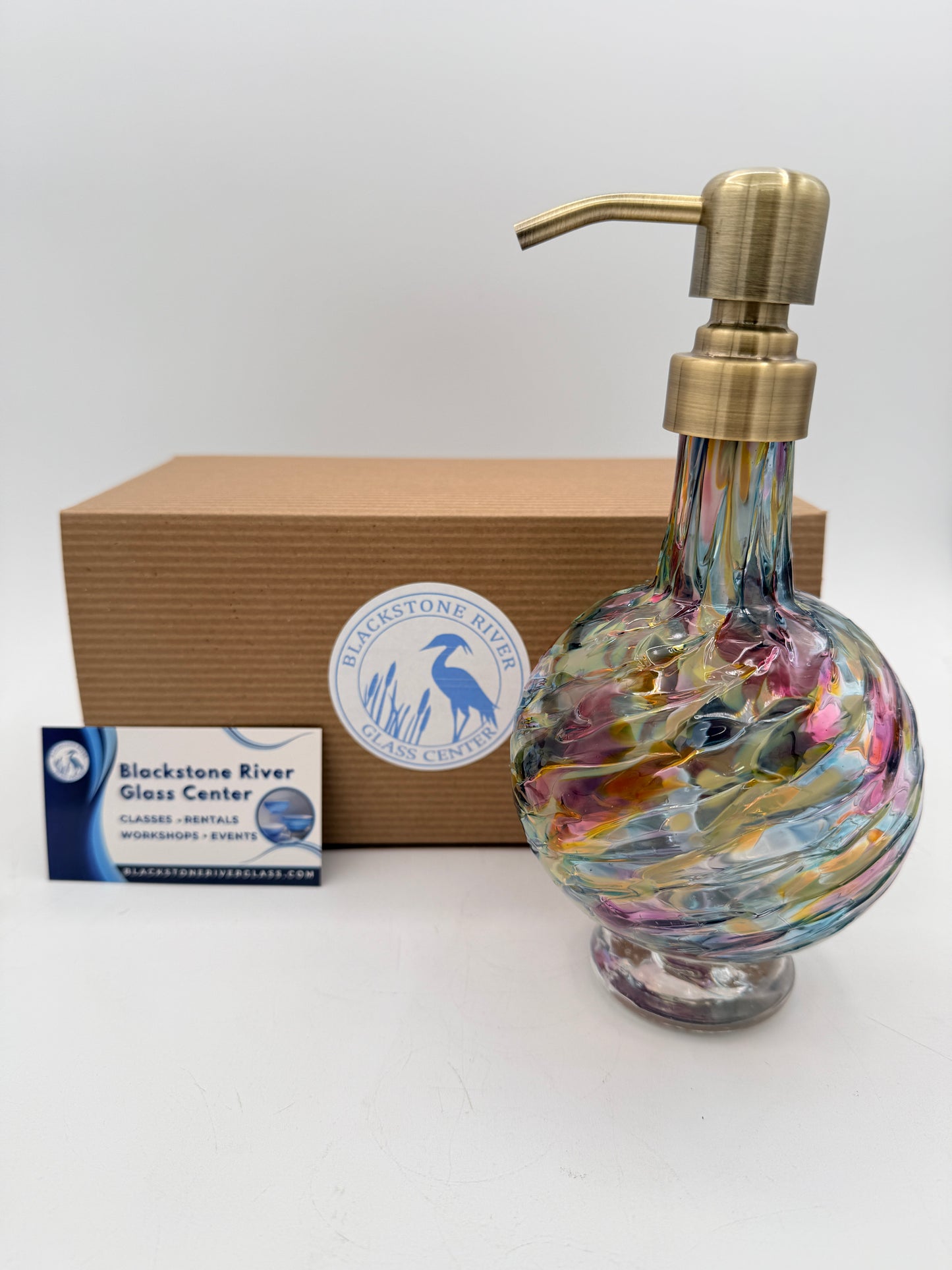 Hand Blown Glass Soap Dispenser – Jewel Tone Artisan Kitchen or Bathroom Pump Bottle