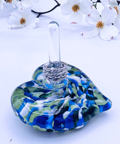 Blue and Green Glass Heart Ring Stand and Jewelry Holder