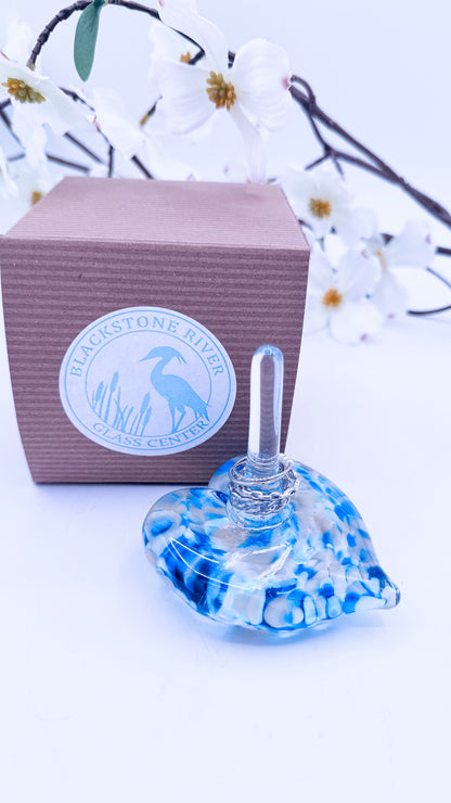 Hand Blown Glass Ring Holder – Aqua & White Heart Jewelry Stand | Handmade Glass Ring Dish