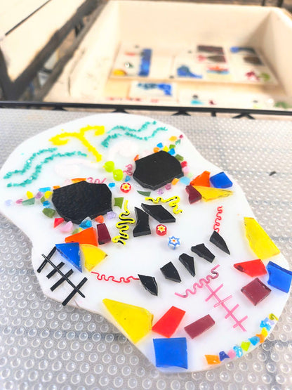 Fused Glass Sugar Skull Window Hang