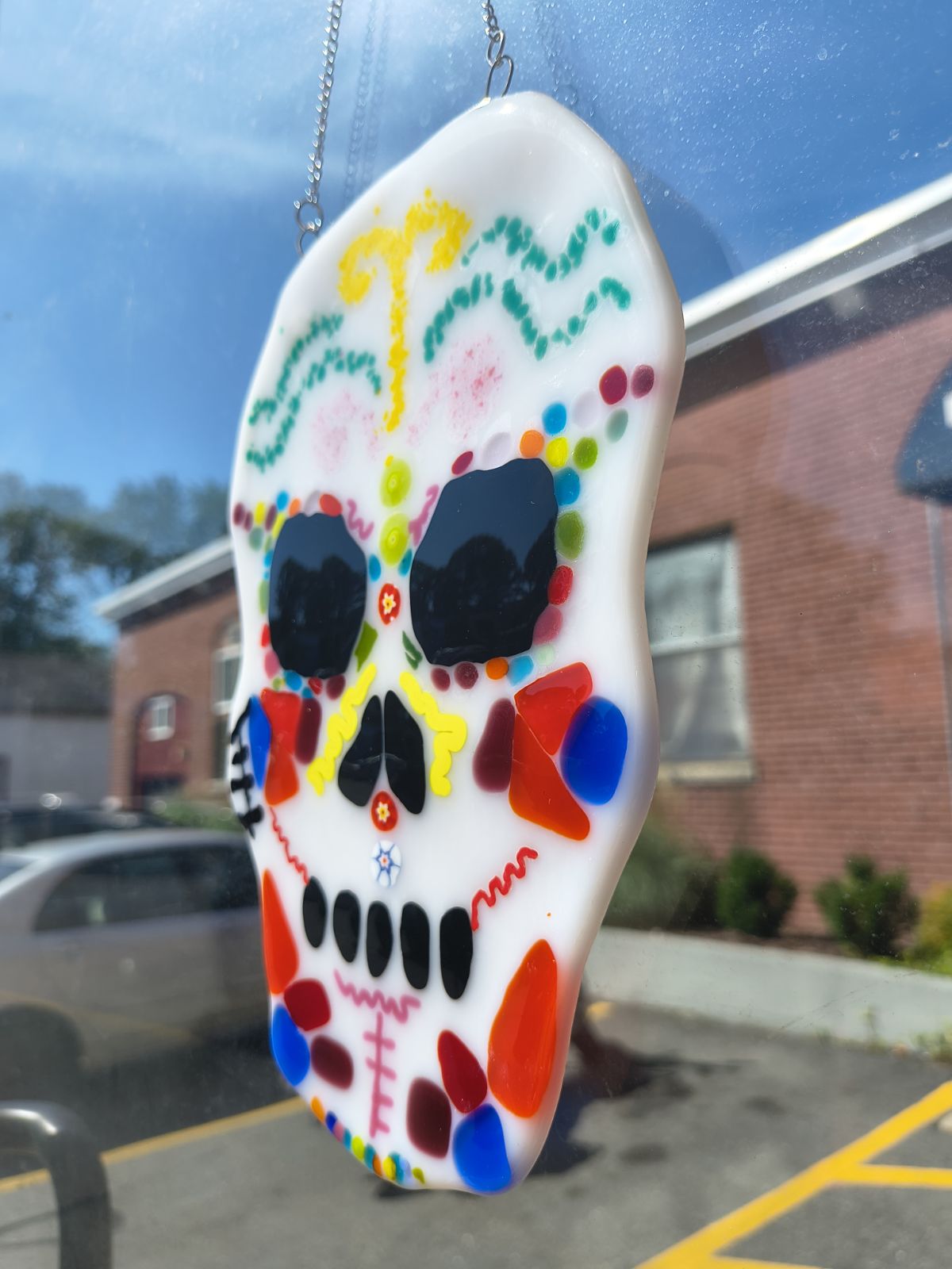 Fused Glass Sugar Skull Window Hang