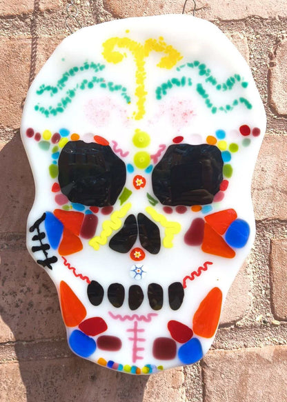 Fused Glass Sugar Skull Window Hang