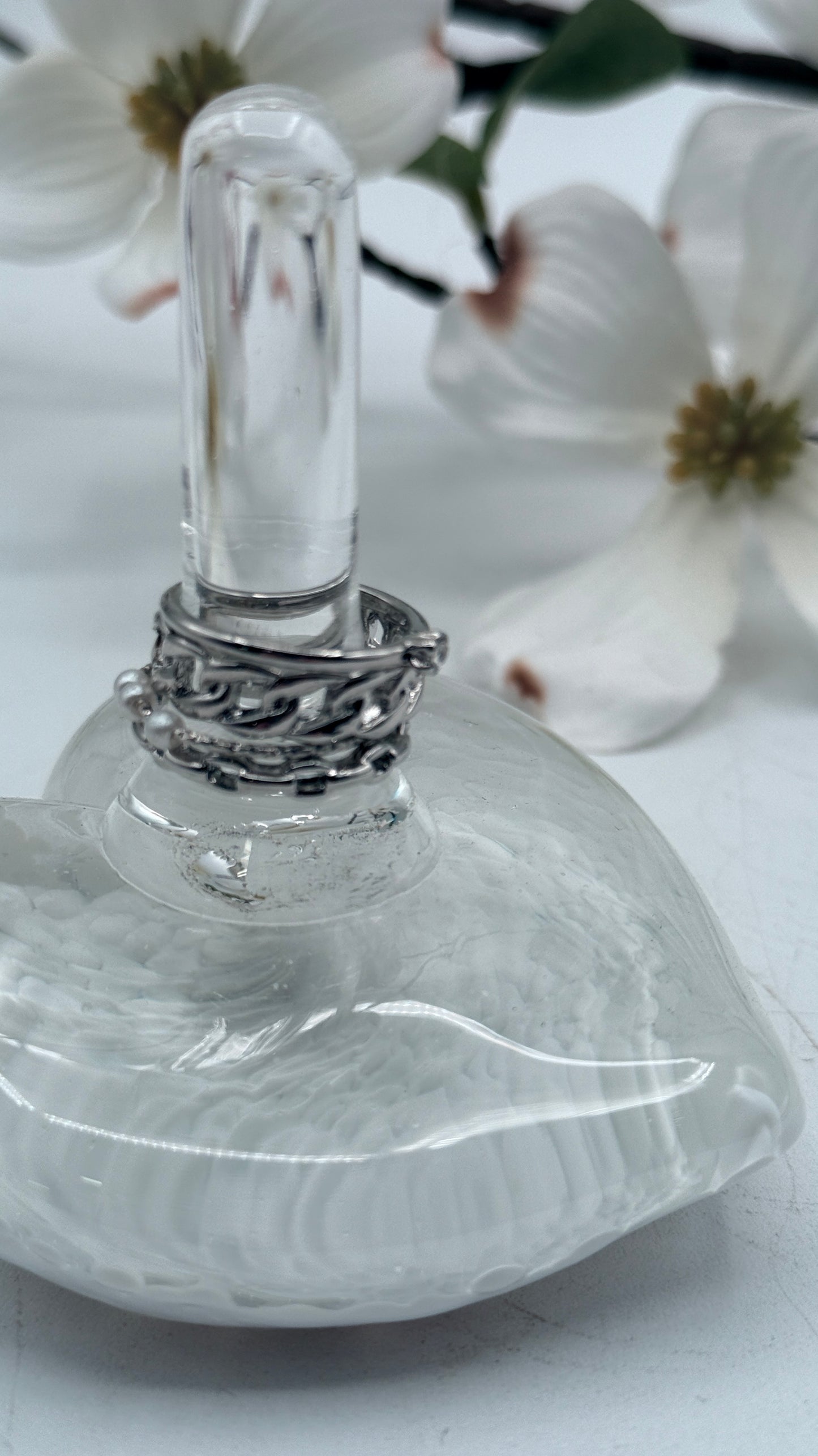 Hand Blown Glass Ring Holder – White Heart Jewelry Stand | Handmade Glass Ring Dish