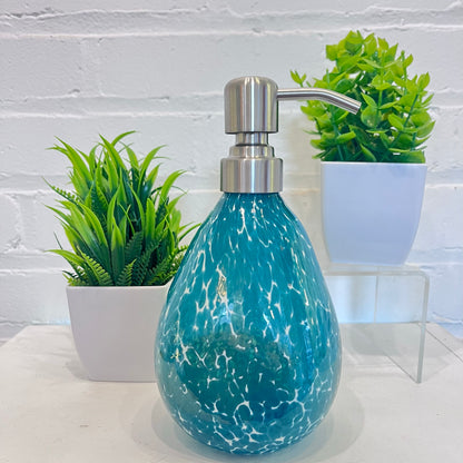 Hand Blown Glass Teal Speckled Soap Dispenser