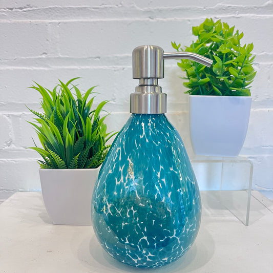 Hand Blown Glass Teal Speckled Soap Dispenser