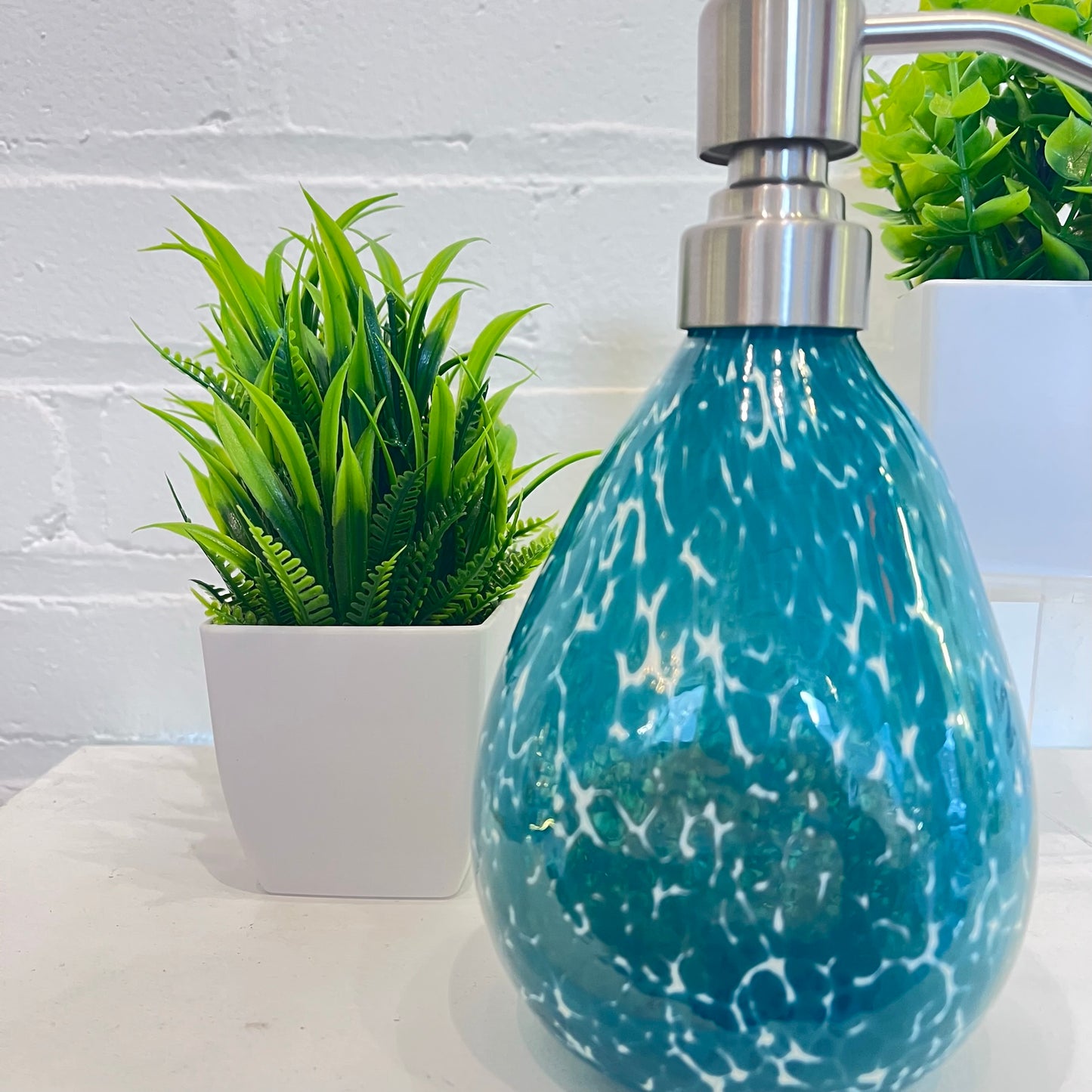 Hand Blown Glass Teal Speckled Soap Dispenser