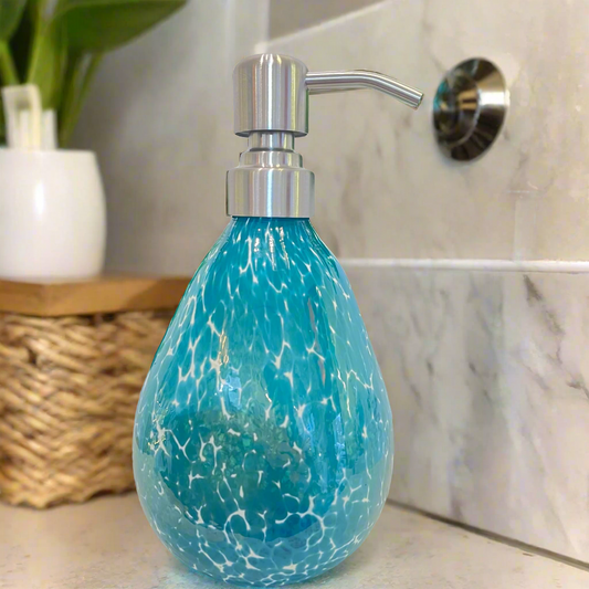 Hand Blown Glass Teal Speckled Soap Dispenser
