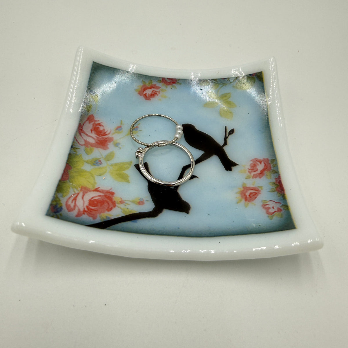 Lovely Fused Glass Trinket Dish- Bird Series