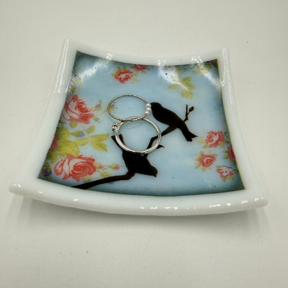Lovely Fused Glass Trinket Dish- Bird Series