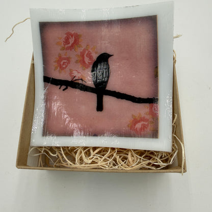 Lovely Fused Glass Trinket Dish- Bird Series