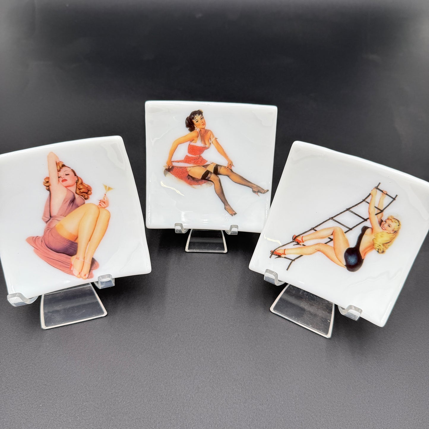 Handmade Fused Glass Pin-Up Girl Trinket & Ring Dish