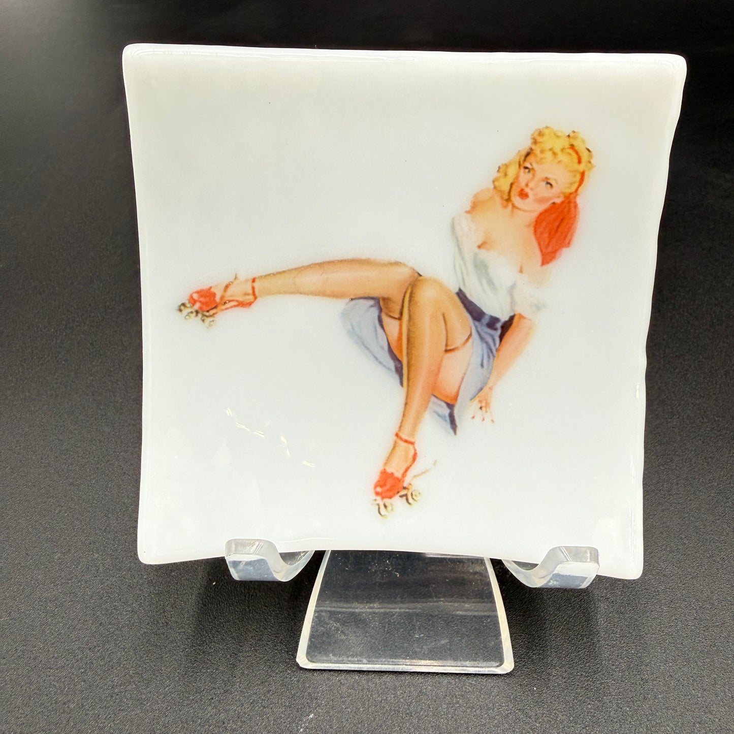 Handmade Fused Glass Pin-Up Girl Trinket & Ring Dish