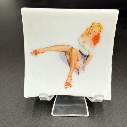Handmade Fused Glass Pin-Up Girl Trinket & Ring Dish