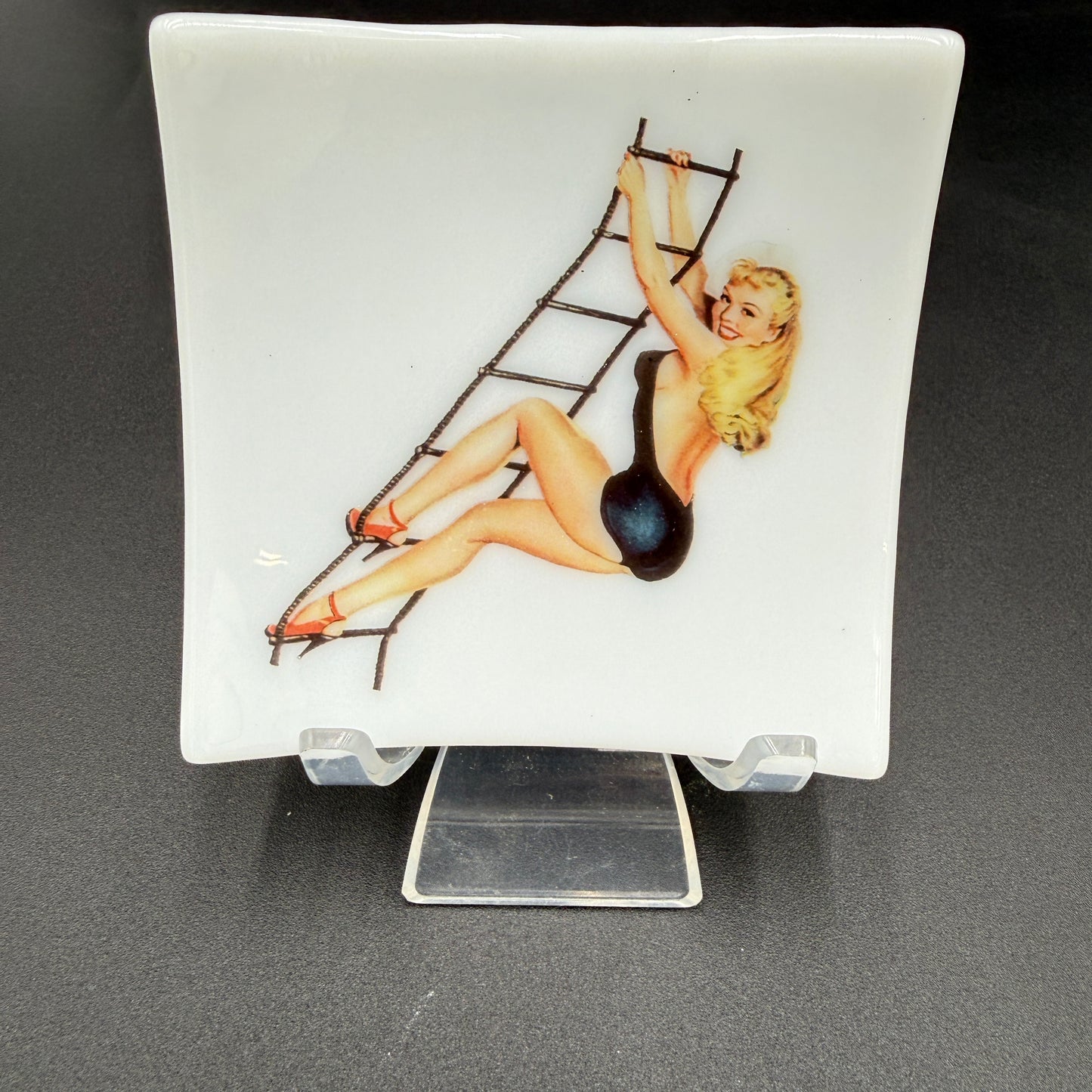 Handmade Fused Glass Pin-Up Girl Trinket & Ring Dish