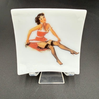 Handmade Fused Glass Pin-Up Girl Trinket & Ring Dish