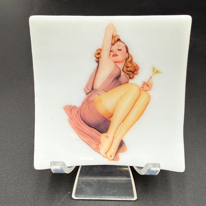 Handmade Fused Glass Pin-Up Girl Trinket & Ring Dish