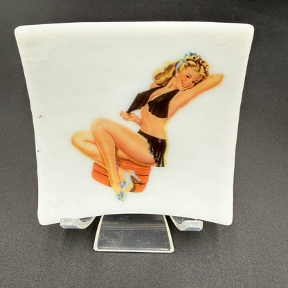 Handmade Fused Glass Pin-Up Girl Trinket & Ring Dish