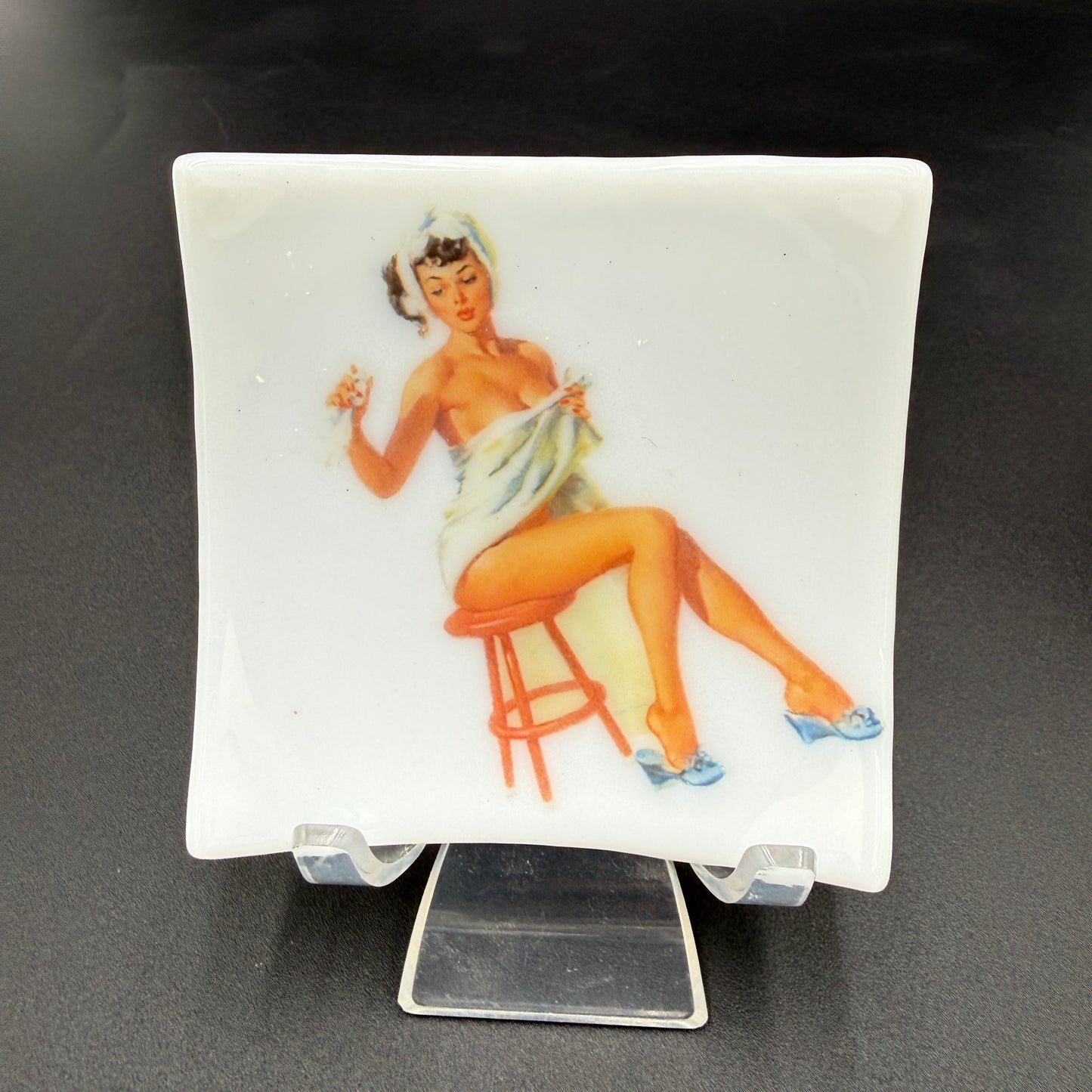 Handmade Fused Glass Pin-Up Girl Trinket & Ring Dish
