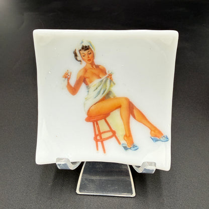 Handmade Fused Glass Pin-Up Girl Trinket & Ring Dish
