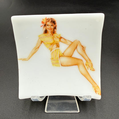 Handmade Fused Glass Pin-Up Girl Trinket & Ring Dish