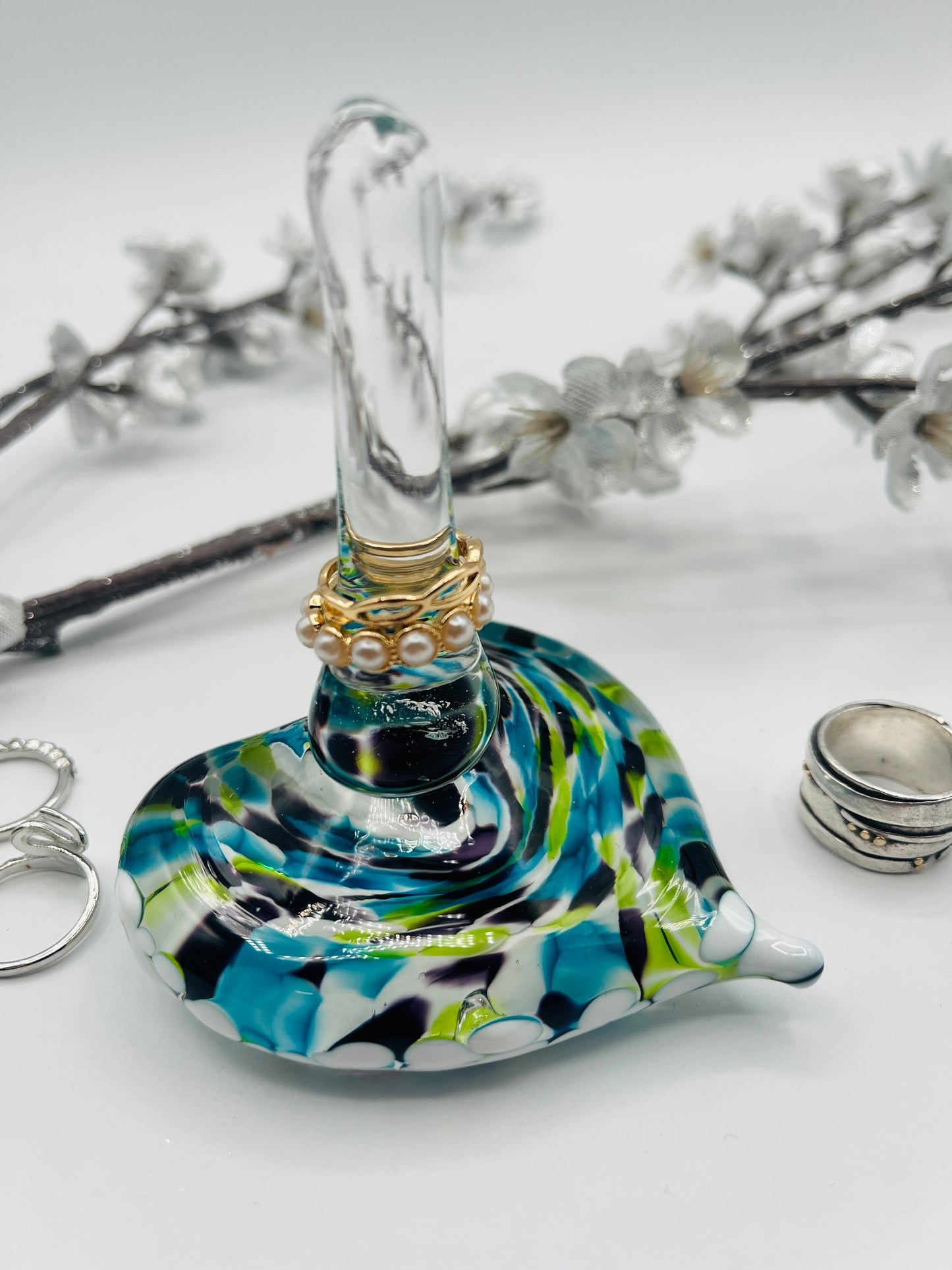 Glass Heart Ring Stand and Jewelry Holder