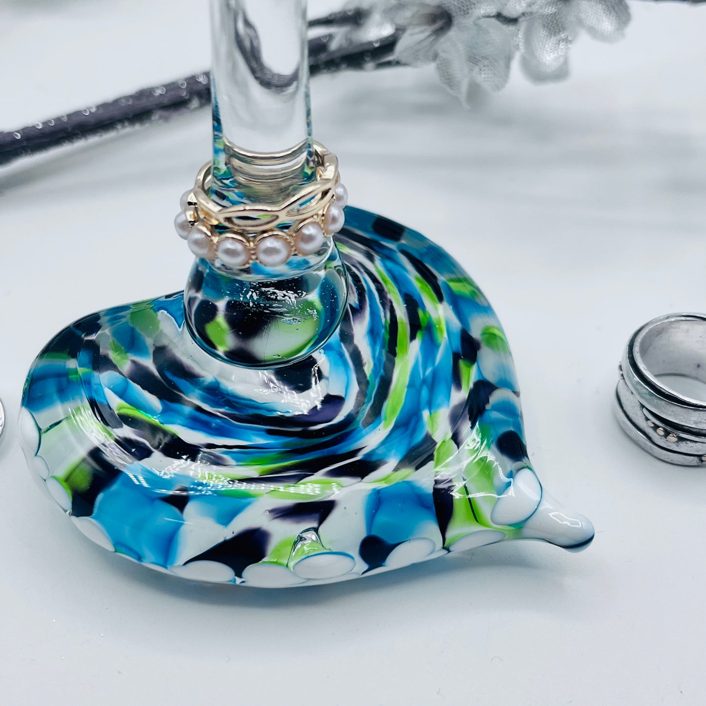 Glass Heart Ring Stand and Jewelry Holder