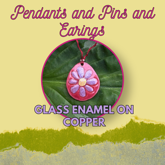 Glass Enameled Pins, Pendants or Earrings